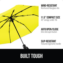 Load image into Gallery viewer, Windproof Compact Stick Umbrella for Rain, Travel One-Click Automatic Open and Close, Lightweight, Portable, Strong Reinforced Fiberglass Ribs, Easily Collapsible, Black