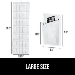 Over the Door Shoe Organizer, 24 Large Breathable Mesh Pockets, Space Saving Hanging Storage Holder, Closet Rack Hanger Holds Up to 40 lbs, Hangs on Closets for Shoes, Accessories, Black