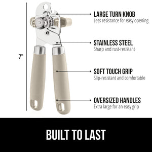 Heavy Duty Stainless Steel Smooth Edge Manual Can Opener and Bottle Openers, Soft Ergonomic Handle, Oversized Handheld Easy Turn Knob, Multifunctional Kitchen Tool, Black