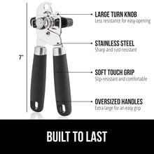 Load image into Gallery viewer, Heavy Duty Stainless Steel Smooth Edge Manual Can Opener and Bottle Openers, Soft Ergonomic Handle, Oversized Handheld Easy Turn Knob, Multifunctional Kitchen Tool, Black