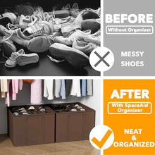 Load image into Gallery viewer, SpaceAid Shoe Organizer for Closet, 2 Pack Foldable Shoe Storage Containers Baskets Boxes Bins w/Adjustable Dividers, Fits 16-32 Pairs, Black