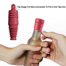 Load image into Gallery viewer, Silicone Wine Stopper Reusable Wine Bottle Stopper, 8Pcs Champagne Stoppers for Bottles, Food Grade Rubber Wine Stoppers for Wine Bottles (Black+Red)