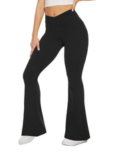 Load image into Gallery viewer, TNNZEET Black Flare Leggings for Women, Crossover Yoga Pants with Pockets Bootcut Flared Leggings
