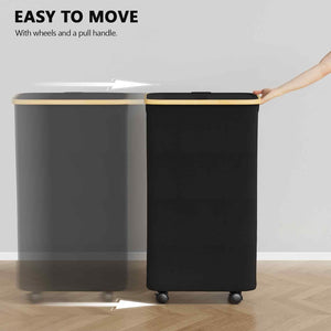 SpaceAid Laundry Hamper with Lid, 110L Large Tall Clothes Basket Bin with Bamboo Handles, Collapsible Laundry Hamper for Bedroom, Bathroom, Dorm, Laundry Room - Black