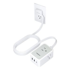 Small Flat Plug Power Strip, TESSAN Ultra Thin Extension Cord with 3 USB Wall Charger (1 USB C), 3 Outlets Mini Charging Station, 5 ft Slim Plug for Cruise Travel Office School Dorm Room Essentials
