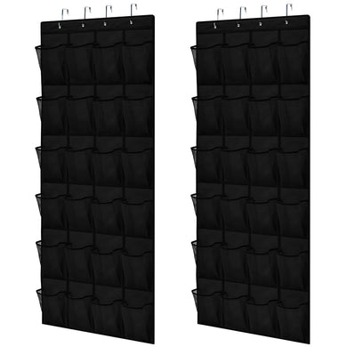Over the Door Shoe Organizer, 24 Large Breathable Mesh Pockets, Space Saving Hanging Storage Holder, Closet Rack Hanger Holds Up to 40 lbs, Hangs on Closets for Shoes, Accessories, Black