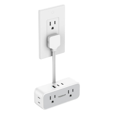 Multi Plug Wall Outlet Extender, TESSAN 6 inch Short Extension Cord, Flat Plug Splitter with 4 AC 3 USB (1 USB C) Charging Ports, Multiple Outlet Small Power Strip for Home Office Dorm Room