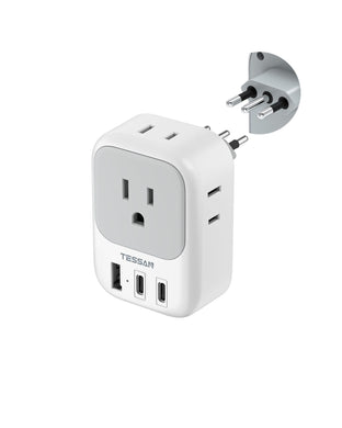 TESSAN European Travel Plug Adapter, Type C Power Adaptor with 4 AC Outlets 3 USB Ports (2 USB C), Europe Outlet Adapter for USA to EU Euro International Italy Iceland Spain France Greece Germany