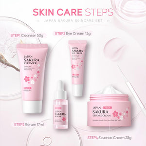 Skin Care Set JAPAN SAKURA Beauty Gift Sets Skin Care Kit with Cleanser, Toner, Lotion, Serum, Eye Cream, Face Cream, Make up Primer Travel Kit for Women Wife Mom 7pcs