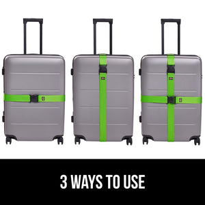 Heavy Duty 4 Pack Adjustable Luggage Straps for Suitcases, Easy to Identify Travel Belt Connector Holds Suitcase Together, Extends Life of Bag, Strap Connects Two Bags, Accessories Green