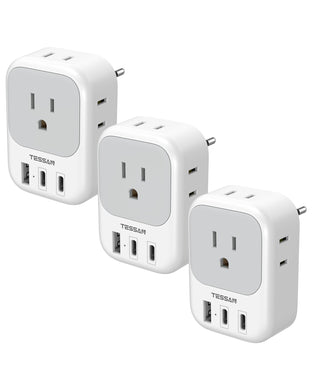 TESSAN European Travel Plug Adapter USB C 3 Pack, US to Europe Plug Adaptor with 4 AC Outlets 3 USB Charging Ports, Type C Power Adapter for USA to EU Euro Spain France Iceland Italy Germany Greece