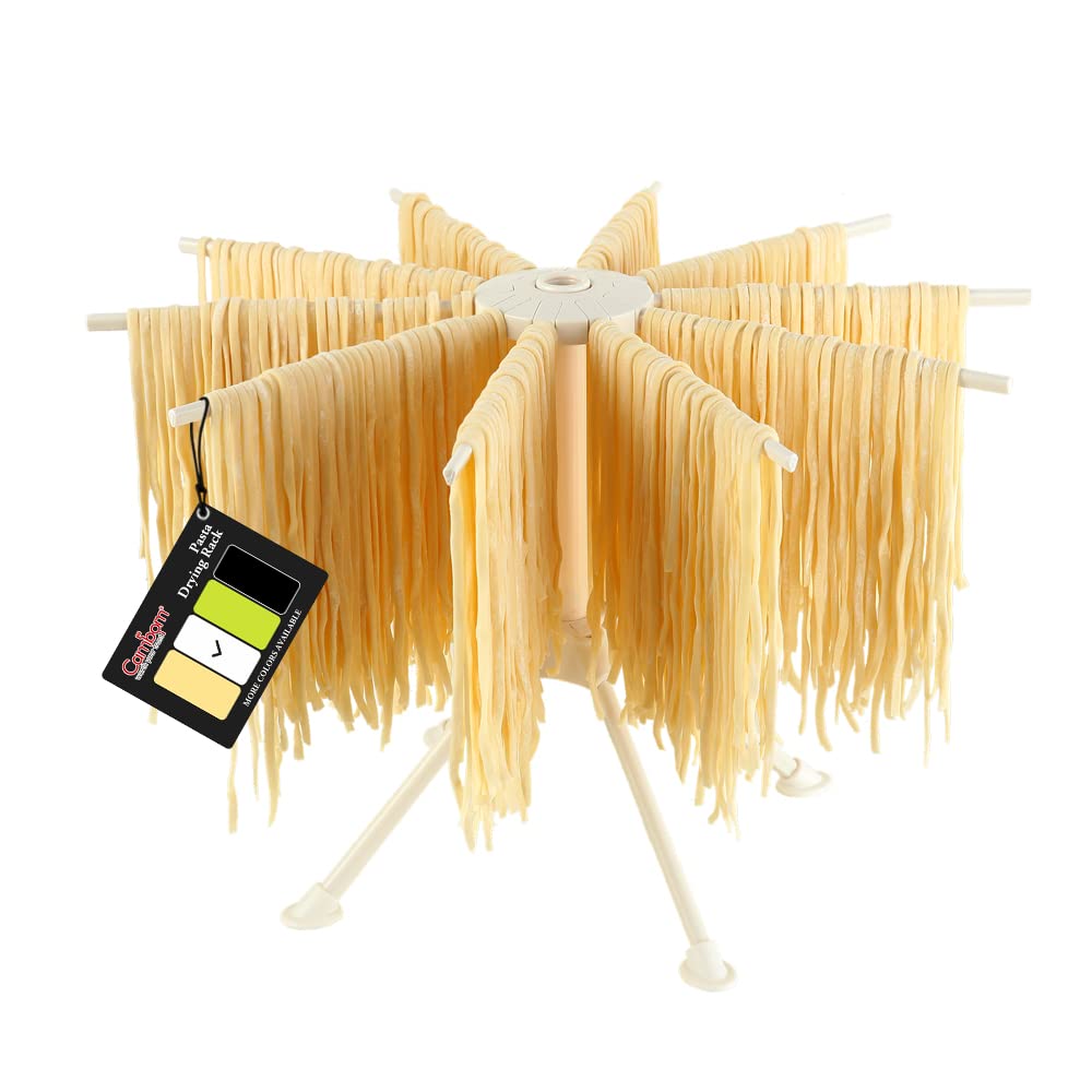 Collapsible Pasta Drying Rack - Spaghetti Noodle Drying Rack with 10 Bar Handles White