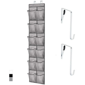 Over the Door Shoe Organizer, 24 Large Breathable Mesh Pockets, Space Saving Hanging Storage Holder, Closet Rack Hanger Holds Up to 40 lbs, Hangs on Closets for Shoes, Accessories, Black