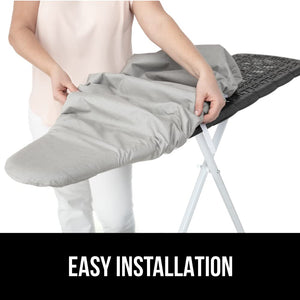 Ironing Board Cover and Pad, Silicone Coating, Thick Scorch Resistant Padding, Heavy Duty Iron Covers Standard Boards, Hook and Loop Fastener Strap, Silver, 15x54