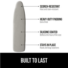 Load image into Gallery viewer, Ironing Board Cover and Pad, Silicone Coating, Thick Scorch Resistant Padding, Heavy Duty Iron Covers Standard Boards, Hook and Loop Fastener Strap, Silver, 15x54