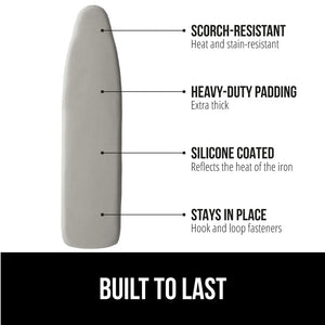 Ironing Board Cover and Pad, Silicone Coating, Thick Scorch Resistant Padding, Heavy Duty Iron Covers Standard Boards, Hook and Loop Fastener Strap, Silver, 15x54