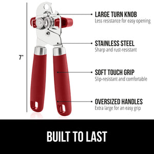 Heavy Duty Stainless Steel Smooth Edge Manual Can Opener and Bottle Openers, Soft Ergonomic Handle, Oversized Handheld Easy Turn Knob, Multifunctional Kitchen Tool, Black
