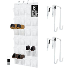 Load image into Gallery viewer, Over the Door Shoe Organizer, 24 Large Breathable Mesh Pockets, Space Saving Hanging Storage Holder, Closet Rack Hanger Holds Up to 40 lbs, Hangs on Closets for Shoes, Accessories, Black