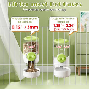 0.9L Hanging Automatic Cat Water Dispenser, 1.3L Auto Gravity Pet Feeder, Cage Cat Dog Food and Water Dispenser Set for Kitten Puppy Bunny Guinea Pig (Gray)