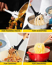 Load image into Gallery viewer, Pack of 2 Spaghetti Spoon, Silicone Pasta Fork with Wooden Handle, Heat Resistant Noodle Spoon Server, BPA Free Spaghetti Strainer(BLACK-RED)