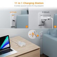 Load image into Gallery viewer, Surge Protector Flat Extension Cord Flat Plug Power Strip, 8 AC Outlets, 3 USB Charger(1 USB C Port) 3-Sided Outlet Extender, 5 Ft, 900 Joules Protection, Office Supplies, Dorm Room Essentials, Grey