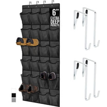 Load image into Gallery viewer, Over the Door Shoe Organizer, 24 Large Breathable Mesh Pockets, Space Saving Hanging Storage Holder, Closet Rack Hanger Holds Up to 40 lbs, Hangs on Closets for Shoes, Accessories, Black