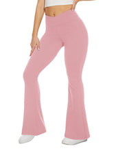 Load image into Gallery viewer, TNNZEET Black Flare Leggings for Women, Crossover Yoga Pants with Pockets Bootcut Flared Leggings