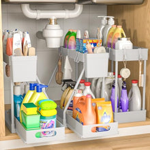 Load image into Gallery viewer, 3PC Under Sink Organizer Rack 2 Tier Under Sliding Cabinet Basket Organizer Drawer, Multi-purpose Under Sink Storage for Bathroom Kitchen Desktop (Black)