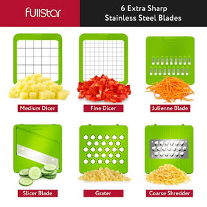 Fullstar Vegetable Chopper, Mandoline Slicer - Cheese Grater, Food Chopper with Container, Kitchen Gadgets, Home Essentials (6-in-1, White/Black)