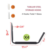 Load image into Gallery viewer, Wintek Heavy Duty Giant Arm Hang-It-All Wall Mount Storage Hook Rack for SUP &amp; Surfboard, Ski &amp; Snowboard, Skateboard, Longboard, Paddleboard|Home Garage Storage &amp; Organization Hangers-4 Pack (Black)