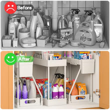 Load image into Gallery viewer, 3PC Under Sink Organizer Rack 2 Tier Under Sliding Cabinet Basket Organizer Drawer, Multi-purpose Under Sink Storage for Bathroom Kitchen Desktop (Black)