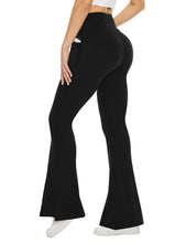 Load image into Gallery viewer, TNNZEET Black Flare Leggings for Women, Crossover Yoga Pants with Pockets Bootcut Flared Leggings