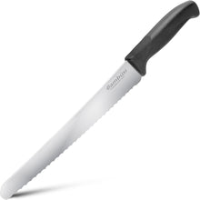Load image into Gallery viewer, Bambüsi Bread Knife for Homemade Bread Sourdough - Long 10&quot; Serrated Stainless Steel Cutter with 6&quot; Non-Slip Handle - Sourdough Cutter for Slicing Artisan Loaves, Cake, Pastries, and Fruits