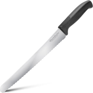 Bambüsi Bread Knife for Homemade Bread Sourdough - Long 10" Serrated Stainless Steel Cutter with 6" Non-Slip Handle - Sourdough Cutter for Slicing Artisan Loaves, Cake, Pastries, and Fruits