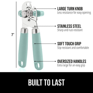 Heavy Duty Stainless Steel Smooth Edge Manual Can Opener and Bottle Openers, Soft Ergonomic Handle, Oversized Handheld Easy Turn Knob, Multifunctional Kitchen Tool, Black