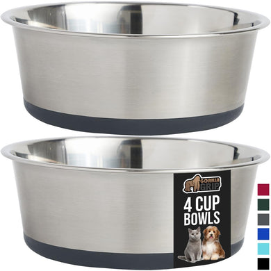 Set of 2 Dog Bowls, Heavy Duty Metal Food and Water Bowl for Feeding Dogs and Cats, Dishwasher Safe, Rust Resistant Stainless Steel, BPA Free Rubber Base, Holds 2 Cups (16 fl oz), Black