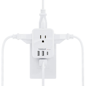 Surge Protector Wall Outlet Extender, TESSAN Multi Plug Outlet Splitter with 3 USB Charging Blocks(1 USB C), Multi Plug Wall Charger for Home, Office, School, College Dorm Essentials