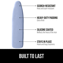 Load image into Gallery viewer, Ironing Board Cover and Pad, Silicone Coating, Thick Scorch Resistant Padding, Heavy Duty Iron Covers Standard Boards, Hook and Loop Fastener Strap, Silver, 15x54