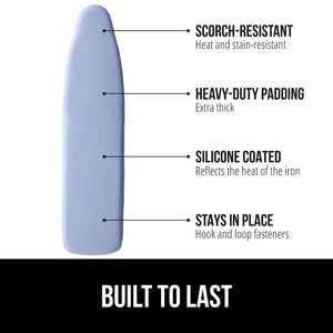 Ironing Board Cover and Pad, Silicone Coating, Thick Scorch Resistant Padding, Heavy Duty Iron Covers Standard Boards, Hook and Loop Fastener Strap, Silver, 15x54