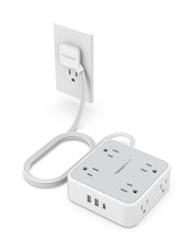 Load image into Gallery viewer, Surge Protector Flat Extension Cord Flat Plug Power Strip, 8 AC Outlets, 3 USB Charger(1 USB C Port) 3-Sided Outlet Extender, 5 Ft, 900 Joules Protection, Office Supplies, Dorm Room Essentials, Grey
