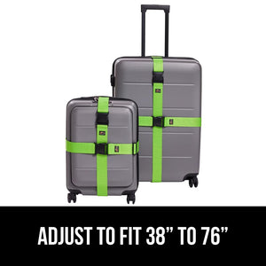 Heavy Duty 4 Pack Adjustable Luggage Straps for Suitcases, Easy to Identify Travel Belt Connector Holds Suitcase Together, Extends Life of Bag, Strap Connects Two Bags, Accessories Green
