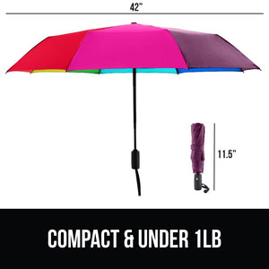 Windproof Compact Stick Umbrella for Rain, Travel One-Click Automatic Open and Close, Lightweight, Portable, Strong Reinforced Fiberglass Ribs, Easily Collapsible, Black
