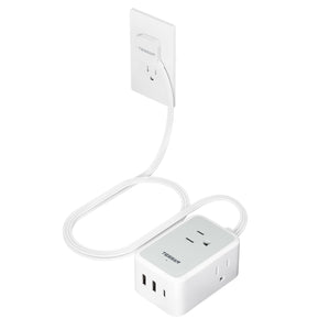 Small Flat Plug Power Strip, TESSAN Ultra Thin Extension Cord with 3 USB Wall Charger (1 USB C), 3 Outlets Mini Charging Station, 5 ft Slim Plug for Cruise Travel Office School Dorm Room Essentials