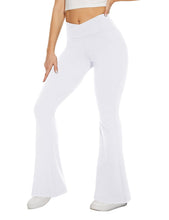 Load image into Gallery viewer, TNNZEET Black Flare Leggings for Women, Crossover Yoga Pants with Pockets Bootcut Flared Leggings