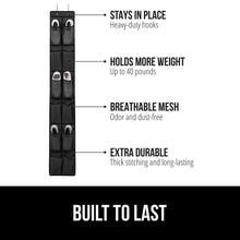 Load image into Gallery viewer, Over the Door Shoe Organizer, 24 Large Breathable Mesh Pockets, Space Saving Hanging Storage Holder, Closet Rack Hanger Holds Up to 40 lbs, Hangs on Closets for Shoes, Accessories, Black