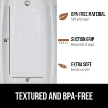 Load image into Gallery viewer, Bath Tub Shower Mat, Machine Washable Bathtub Floor Liner Mats, Suction Cups and Drain Holes to Keep Tubs Clean, Soft on Feet, Bathroom Essentials, 35x16 Inch, Clear