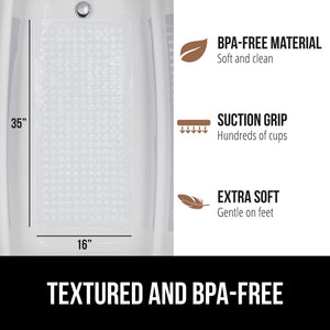 Bath Tub Shower Mat, Machine Washable Bathtub Floor Liner Mats, Suction Cups and Drain Holes to Keep Tubs Clean, Soft on Feet, Bathroom Essentials, 35x16 Inch, Clear