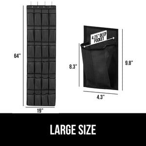 Over the Door Shoe Organizer, 24 Large Breathable Mesh Pockets, Space Saving Hanging Storage Holder, Closet Rack Hanger Holds Up to 40 lbs, Hangs on Closets for Shoes, Accessories, Black