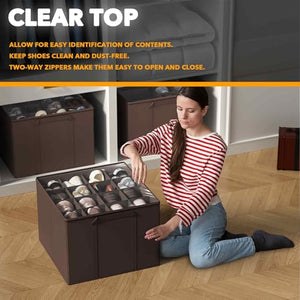 SpaceAid Shoe Organizer for Closet, 2 Pack Foldable Shoe Storage Containers Baskets Boxes Bins w/Adjustable Dividers, Fits 16-32 Pairs, Black