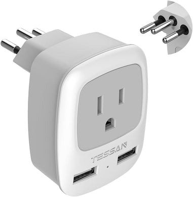TESSAN Brazil Power Adapter Travel Plug, 3 in 1 USA Outlet Adapter with 2 USB Charging Ports and US Grounded Input Type N